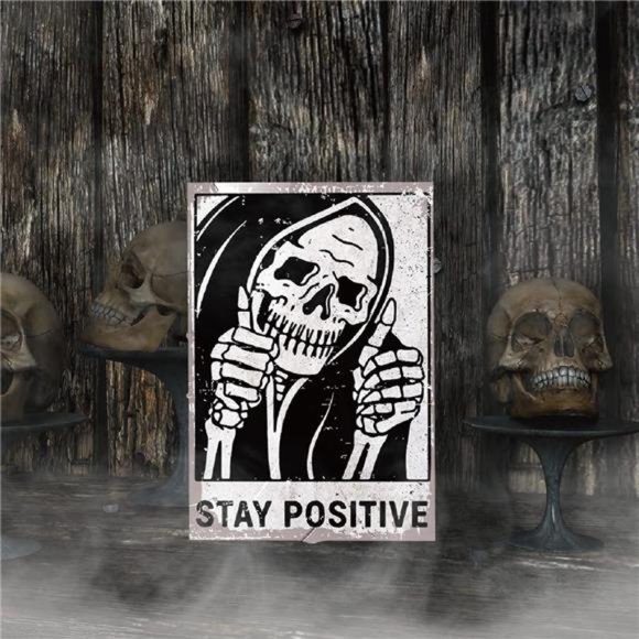 Vintage Stay Positive Skull Sign Metal Tin Sign Wall Décor Funny - Retro Sign - Picture 6 of 7